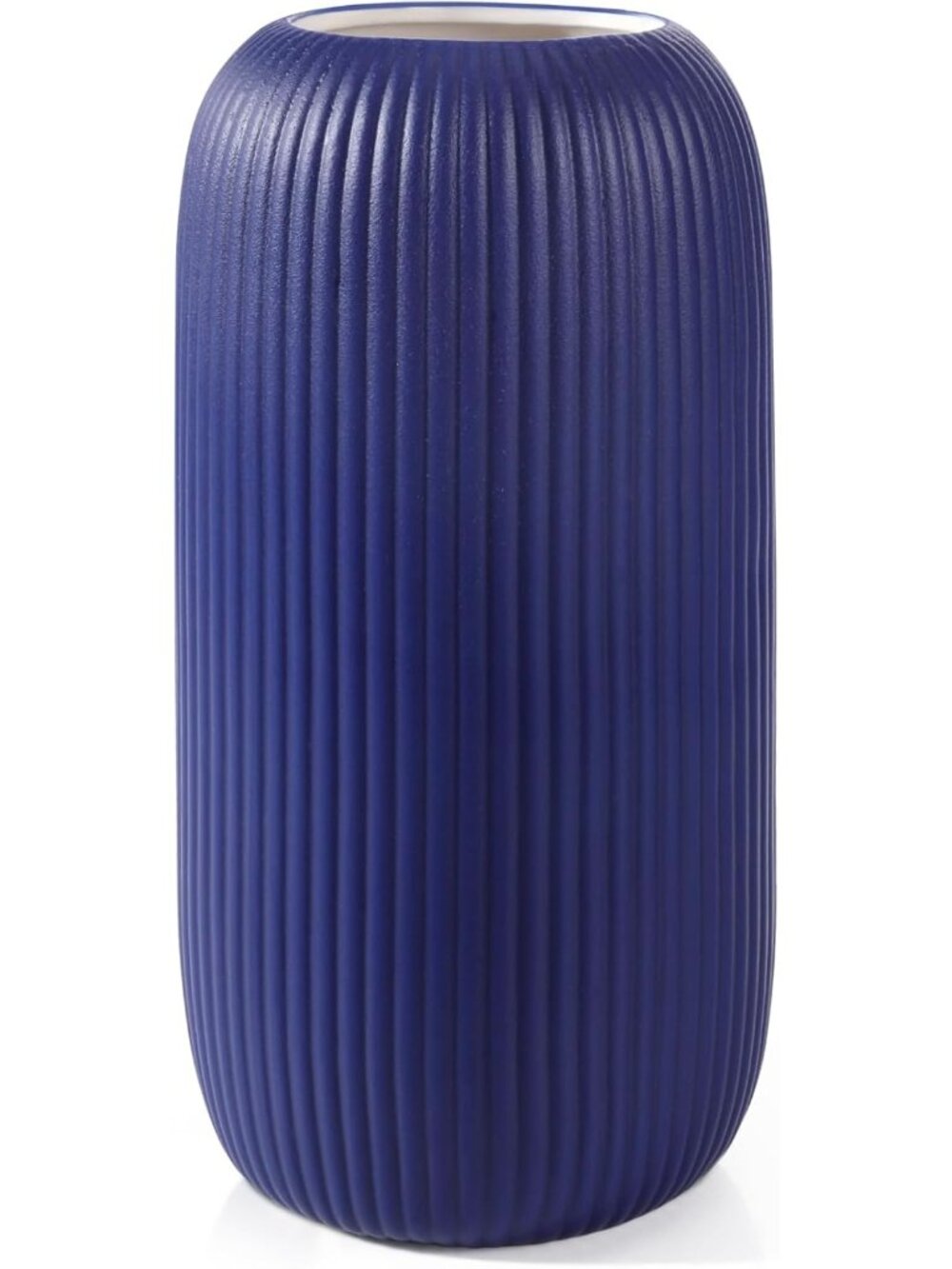 Modern Small Navy Blue Ceramic Vase Flower Ribbed Textured Farmhouse Home Living